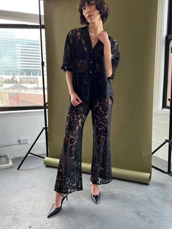 A Bronze Age Pants - A Bronze Age Sheer Black Lace Wide-Leg Pants